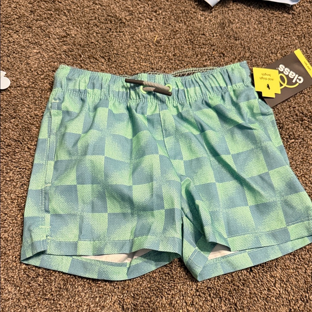 art class Green Checkerboard Swim Trunks for Kids